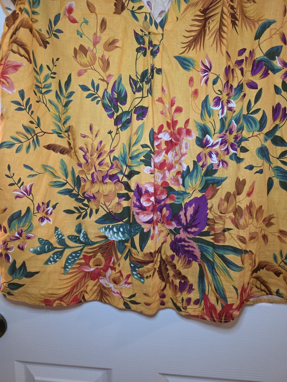 Rachel Roy Top Womens 2X Yellow Floral Shirt Linen Blend Cottagecore - Picture 4 of 7